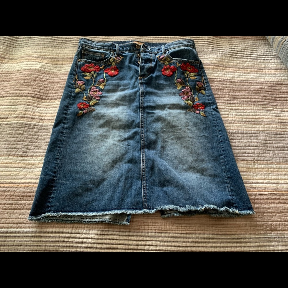Embroidered jean skirt